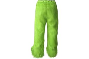 WPOZD Christmas Green Furry Adult Pants Funny Cosplay Costume Props Santa Costume Green Pants For Adult