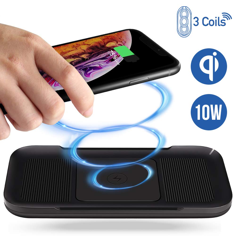 ACTOPP Cargador Inalámbrico Rápido 3 bobinas Qi Cargador para Coche Estación de Carga para iPhone X 8 8 Plus Samsung Galaxy S8 S8 Plus S7 S6 Edge Note 5 y Todos los Dispositivos Qi IP67 Impermeable