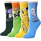 Chalier Womens Famous Painting Art Printed Funny Casual Cotton Crew Socks - 4 Pairs
