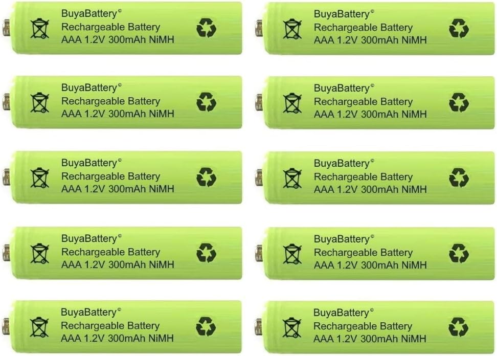 BuyaBattery AAA 300mAh 1.2v NiMH Rechargeable Solar Light Batteries for Garden Solar Lights (10 Pack)