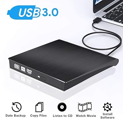 External CD Drive, Newest USB 3.0 Portable CD/DVD/-RW Drive Slim DVD/CD ROM Rewriter Burner Writer, High Speed Data Transfer for MacBook Pro Laptop/Desktops Win 7/8/10 and Linux OS (black-01)