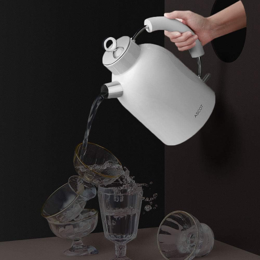 Electric Kettle, ASCOT Stainless Steel Electric Tea Kettle, 1.7QT, 1500W, BPA-Free, Cordless, Automatic Shut-off, Fast Boiling Water Heater - White: Kitchen & Dining