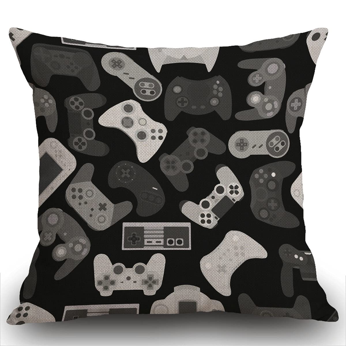 Smooffly Throw Pillow Cover Home Decor Video Game Controller Background Gadgets Pattern Black White Pillow Case Decorative 18 x 18 Inches Outdoor Cushion Couch Sofa Pillowcase 45x45cm