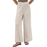 Amazhiyu Womens Pure Linen High Waist Wide Leg Pants with Pockets for Casual Summer