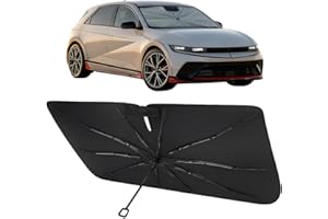 Proadsy Windshield Sun Shade Umbrella for Hyundai Ioniq 5 2022-2025 2026 Foldable Car Umbrella Sunshade with Soft TPU Handle Spring Structure Crystal Cooling Material Protect Car from Rays & Heat
