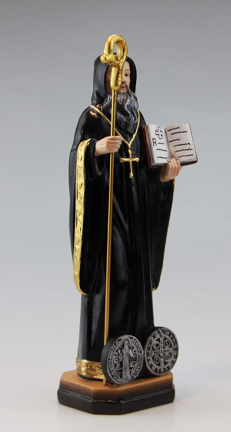 Woodington's Saint Benedict Benedictine Protection Colored Resin 8 Inch Statue: Home & Kitchen