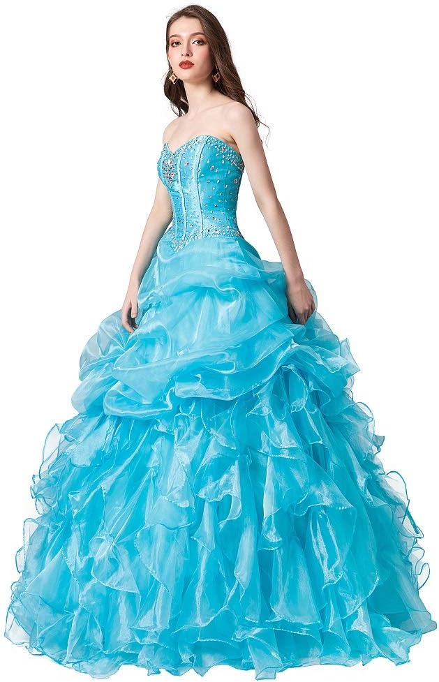 Engerla Women's Beading Sweetheart Ball Gown Tulle Layed Long Quinceanera Dress