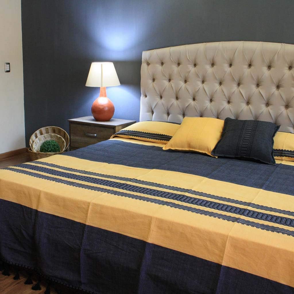 Crafted With Oaxaca Mexico Artisan S Technics Aqua Black Full Bedspread Quilt Coverlet Woven On Pedal Loom Bedding Quilts Sets Chicfusion Co Za