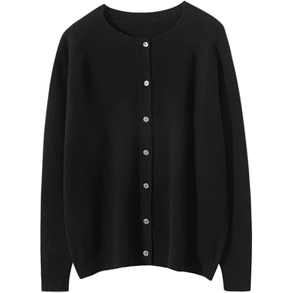 Women Knit Wool Blend Cardigan Crewneck Long Sleeve Sweater Preppy