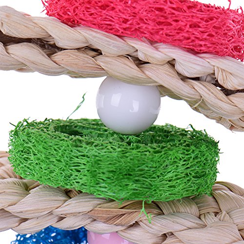 Pet Bird Parrot Bite Swing Chewing Toy Natural Sepa Takraw with Swing Bell
