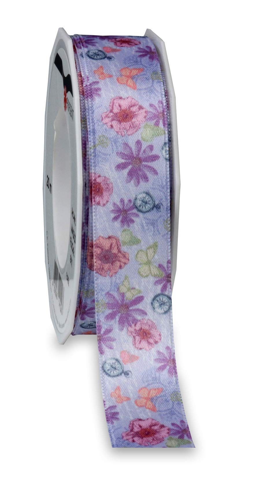 Präsent - Florenz Printed Satin Ribbon Purple 25 mm Width, 20 m Length