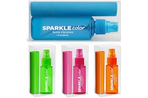 OPTIPAK Vinyl Flip-Top Pouch Eyeglass Lens Cleaner Spray Kit with (4) 1oz Glasses Cleaner Bottle + (4) Microfiber Cloth for Eyeglasses, Sunglasses, Screens and Camera Cleaning Kit (Assorted Colors)