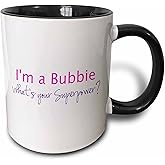 3dRose "I'M A Bubbie - What'S Your Superpower - Hot Pink Funny Gift For Grandma" Two Tone Black Mug, 11 oz, Black/Pink
