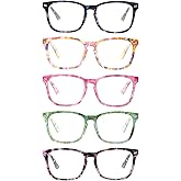 Henotin 5-Pack Blue Light Blocking Reading Glasses Women Men,Spring Hinge Computer Readers,Anti UV Ray Square Nerd Eyeglasses (Mixed Color-D, 0.00)