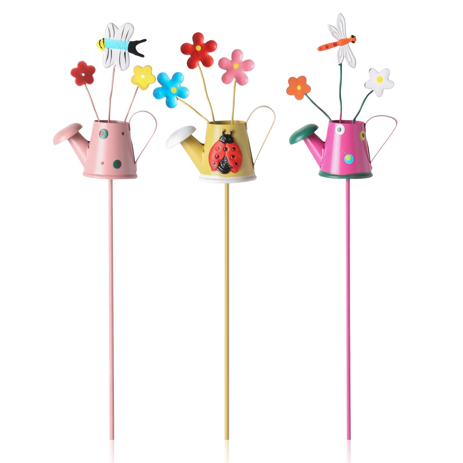 Set of 3 Garden Stakes Decorative, 11 Inch Plant Pot Ornaments Colourful Butterfly Decor Stick Metal Flowers for Garden Indoor Outdoor Yard Pathway Lawn Decoration