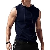 Amussiar Men's Workout Hooded Tank Tops Sleeveless Gym Training Hoodies Bodybuilding Muscle Cut Off T Shirt