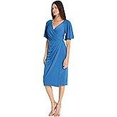 Maggy London Womens Versatile V-Neck Flutter Sleeve Faux Wrap Dress for Women | Wedding Guest Dresses for Women