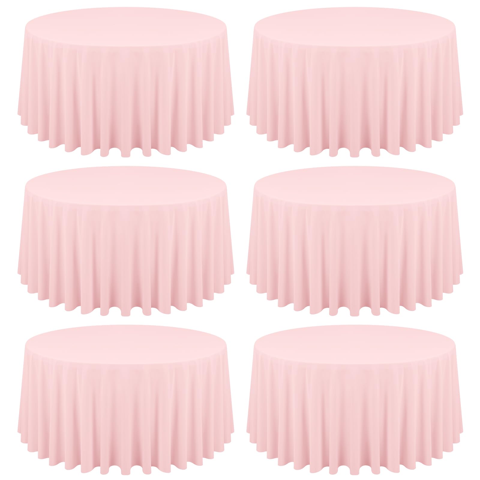 Photo 1 of REWOMC 6 Pack Pink Round Tablecloths - 120 Inch Polyester Table Cover, Stain and Wrinkle Resistant, Wedding Banquet Parties