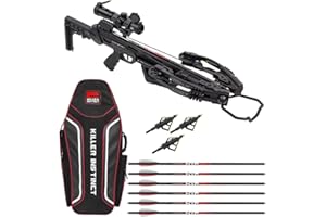 Killer Instinct Vital X 430 Elite Crossbow Archery Kit with Killer Instinct Speed Ring Scope Bundle with Narrow Crossbow Case, Hypr 20-Inch Crossbow Bolts (6-Pack), and Broadheads (3-Pack) (4 Items)