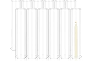 YMHPRIDE 12 PCS Hurricane Candle Holder 2.5" W x 14" H Hurricane Glass Candle Holders Bottomless Cylinder Sleeve Tall Clear Glass Cylinder Open Both Ends, Chimney Tube Cover Open Ended Candle Shade