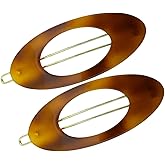 French Amie Oval Small 2 1/4” Celluloid Acetate Side Slide In Strong Hold Hair Clip Barrettes with Tige Boule Clasp for Girls and Women, Made in France (Tortoise Shell 2 Pcs)