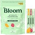 Bloom Nutrition Superfood Greens Powder Stick Packs, Digestive Enzymes with Probiotics and Prebiotics, Gut Health, Bloating Relief for Women, Chlorella, Green Juice Mix, 15 SVG, 3 Flavor Variety