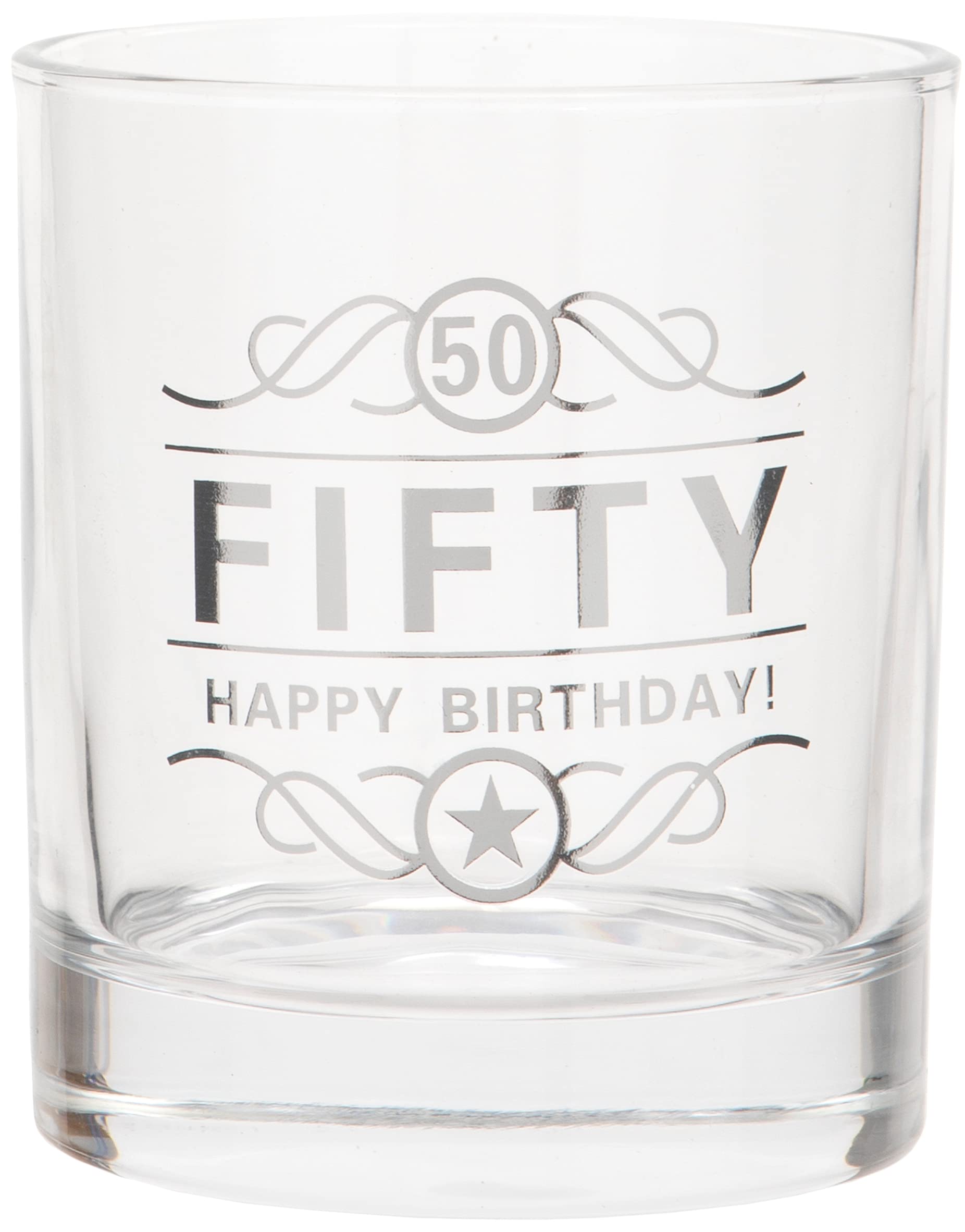 Maturi 50th Birthday Spirit Glass 'Fifty Happy Birthday!', 350ml, Gift Boxed