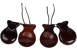Spanish Castanets Set for Adults – 2 Pairs Flamenco Hand Percussion Instruments, Wooden Shakers for Beginner Music Learning, 