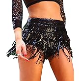 Yollmart Women's Sequins Tassel Skirts Shorts Booty Dance Festival Bottoms