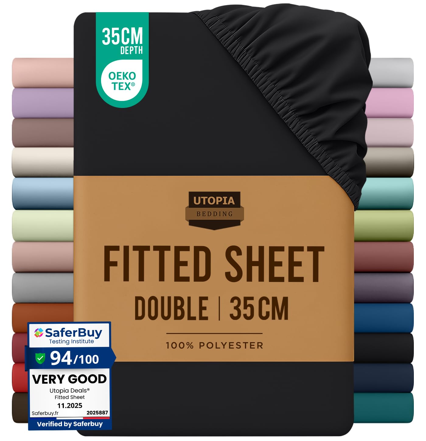 Utopia Bedding Fitted Sheet Double, Black - Deep Pocket 14 inch (35 cm) - Easy Care - OEKO-TEX Certified - Soft Brushed Microfibre Fabric - Shrinkage and Fade Resistant - Bottom Sheet