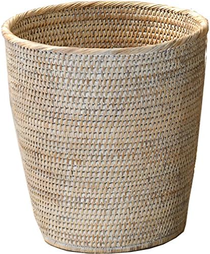 DWBA Malacca Round Wastebasket Trash Can for Bathroom, Kitchen, Office - Rattan (Light Rattan)