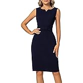 MINTLIMIT Women Sheath Dress Notch V Neck 3/4 Sleeve Bow Waist Wear to Work Pencil Dresses