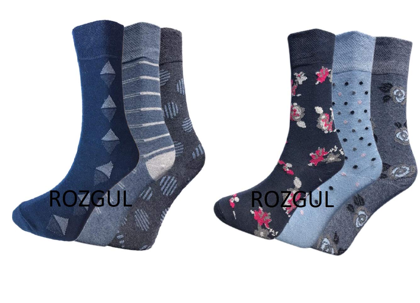Rozgul 6 Pairs Ladies Non-Elastic Diabetic Easy Grip Loose Soft Top Cotton Socks – Dotted & Multi-Colour Design, UK Size 4-7, EUR 35-39