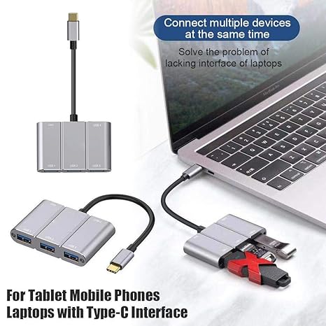 belukies Typ C-Buchse lädt USB Typ C auf 4 USB3.0- und PD3.0-Hub für Tablet-Handys Laptops mit Typ-C-Schnittstelle auf