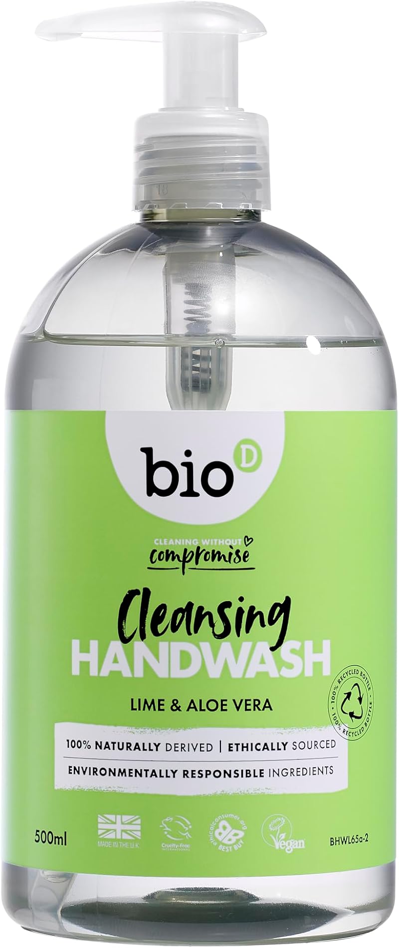 Bio-D 500ml Antibacterial Hand Wash with Lime & Aloe Vera - Kills 99.9% Bacteria