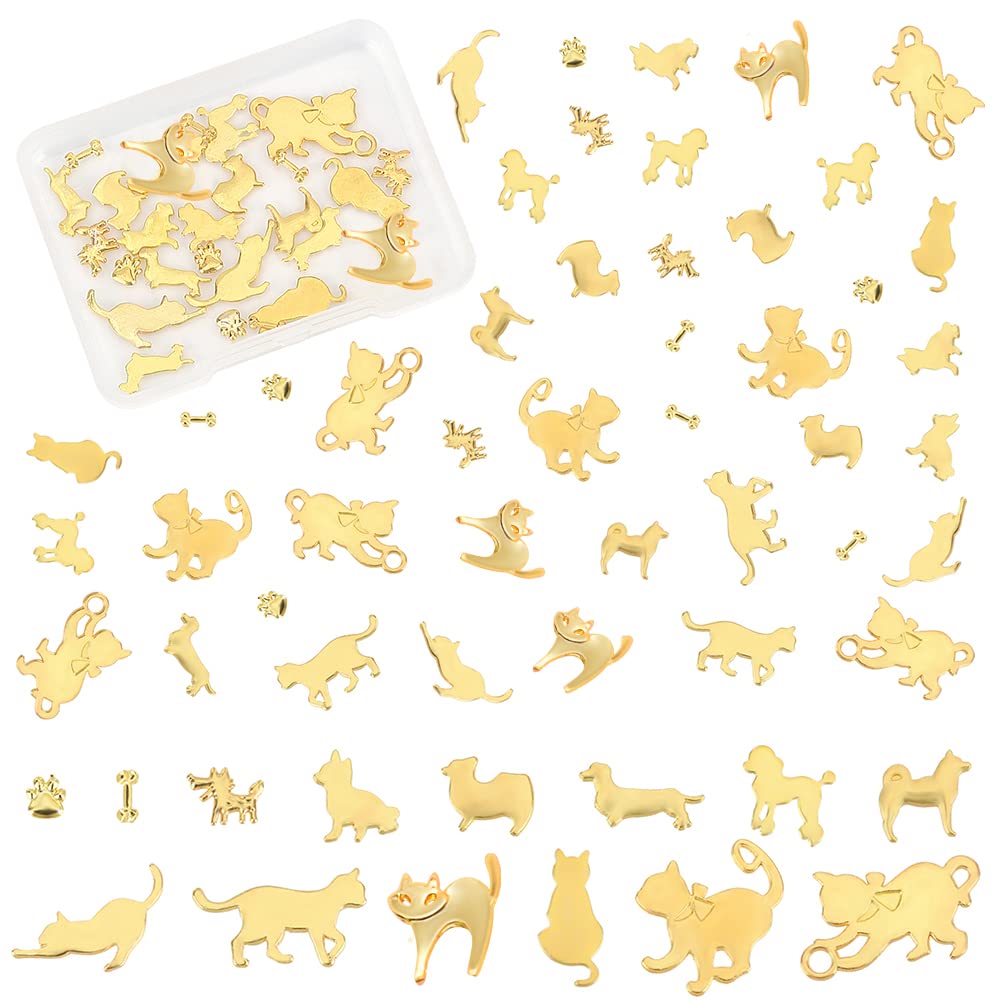 OLYCRAFT 84Pcs Cat Dog Themed Open Frame Pendants Open Bezel Charms Alloy Frame Pendant Golden Hollow Mold Pendants Strap Ring for Resin Jewelry Making - 14 Style