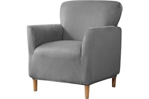 Gollense Banquet Armchair Slipcover Luxury Velvet Chair Slipcovers with Arms Stretch Chair Covers for Living Room Soft Club Chair Cover Anti Slip Dog Pet Friendly Furniture Protector (Deep Grey)
