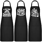 Jeyiour 3 Pack Funny Cooking Aprons Women Oil-proof Kitchen Aprons with Pockets for Home Chef BBQ Birthday Thanksgiving Gift(Black)
