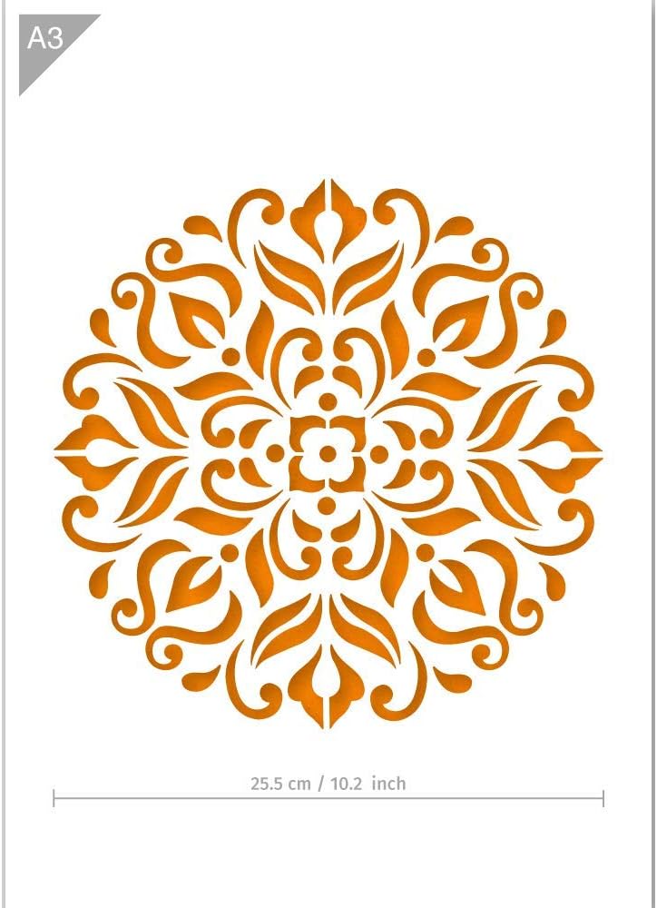QBIX Mandala Stencil - A3 Mandala Stencil for Furniture, Walls, Floors - Mandalas for DIY Home Decor - Mandala Stencil for Painting, Crafts, Arts