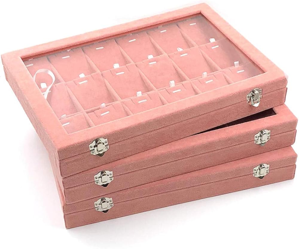JHLP Caja de Almacenamiento de Joyas de Terciopelo Rosa con Pendientes