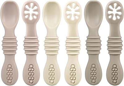 PandaEar Silicone Baby Spoons Self Feeding 4 6 Months 6 Pack Beige
