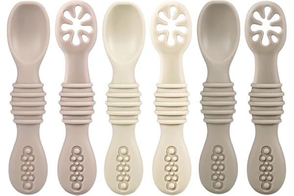 PandaEar Silicone Baby Spoons Self Feeding 6 Months| 6 Pack Baby Feeding Spoons| Toddler Infant led Weaning Spoon| Kid Spoon