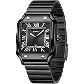 CARLIEN Unisex Classic Square Roman Numerals Silver Analog Waterproof Watches for Women Men Stainless Steel Strap Date Display Casual Wristwatch