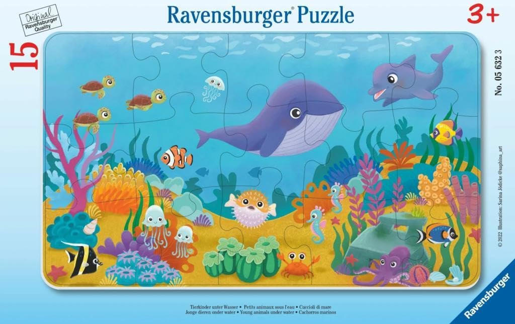 Ravensburger Children's Puzzle – Animal Children Underwater – 15 Pieces Frame Puzzle for Children from 3 Years