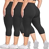 NEW YOUNG 3 Pack Plus Size Leggings for Women X-Large-4X,Capri Leggings for Women High Waisted Tummy Control Yoga Pants