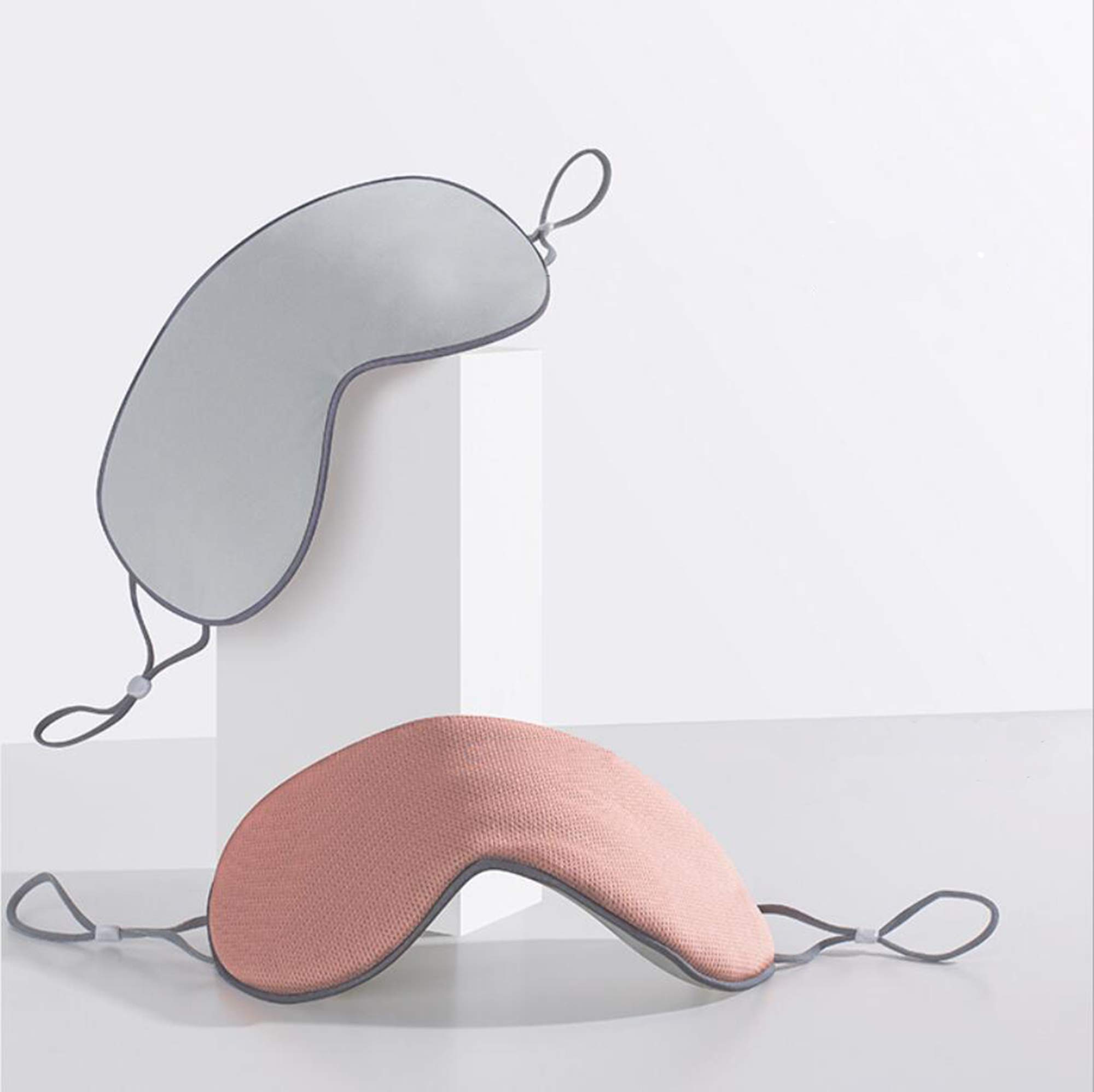 Sleep Eye Mask - Sleeping Blindfold - Warm and Cool Double-Sided - Eye Cover Breathable with Adjustable Ear Loops Travel and Nap (Light Grey Blue + Dusty Rose)