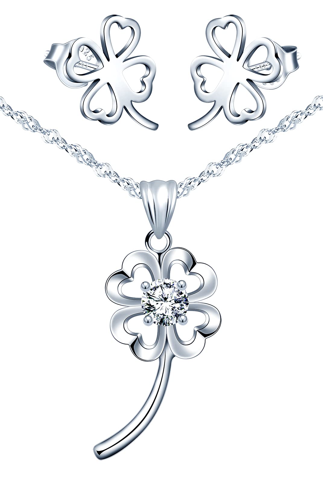 Yumilok Airplane Charm Necklace Stud Earrings Set 925 Sterling Silver Jewelry Set for Women Ladies