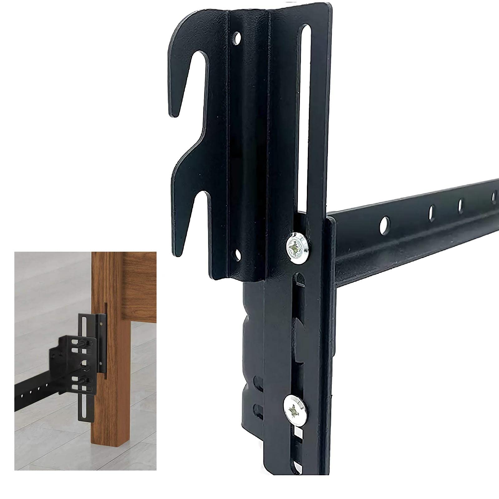 Photo 1 of 2Pcs #711 Bolt-On to Hook-On Bed Frame Conversion Brackets for Headboard or Footboard,Bed Hook Adapter kit with Hardware, Hook on Bed Rails Brackets(Black)