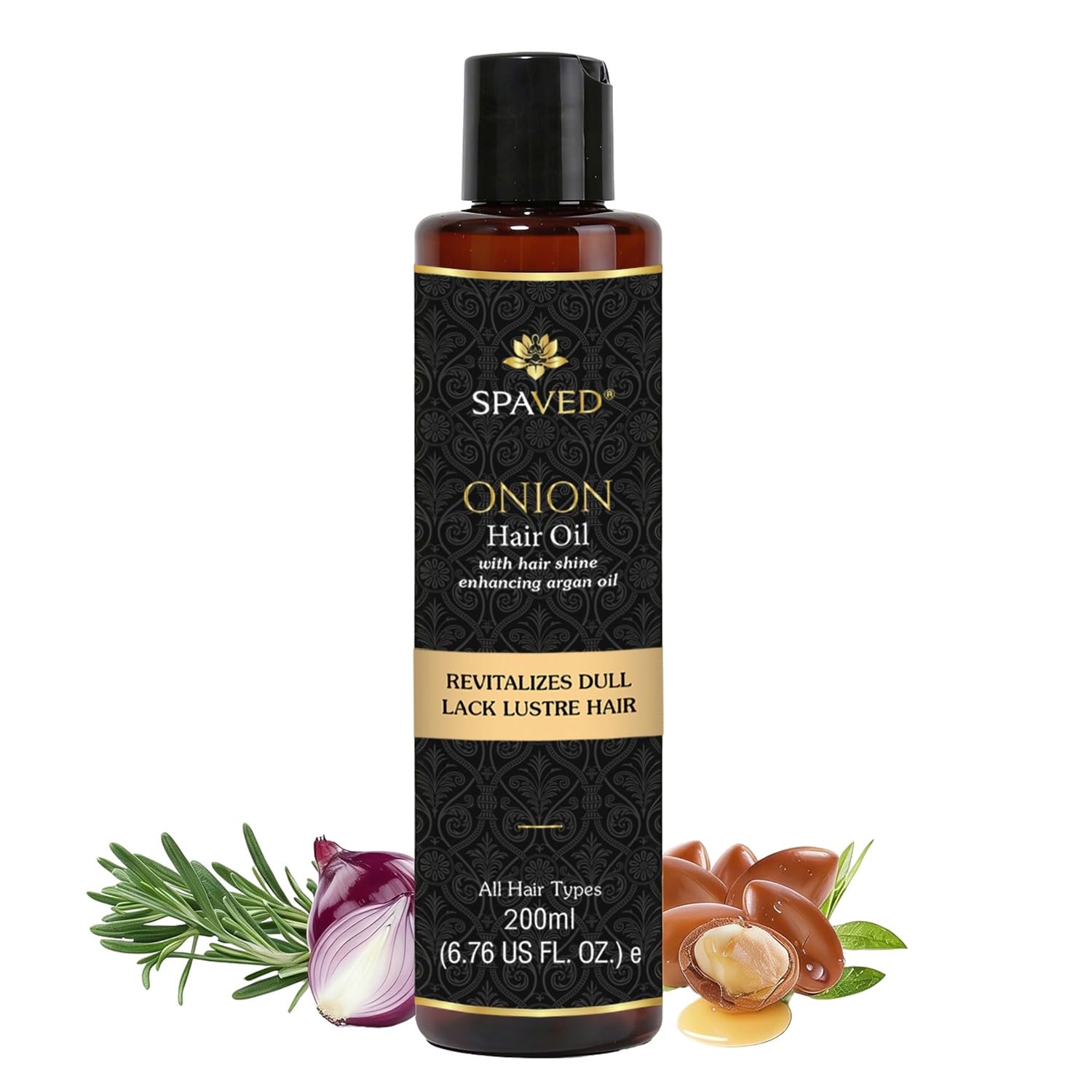 Spaved Onion Hair Oil 200ml - Nourishing Hair & Scalp Oil with Rosemary, Argan & Jojoba - Supports Hair Fall Control, Itchy Scalp -Herbal, Paraben-Free Oil for Stronger-Looking Hair