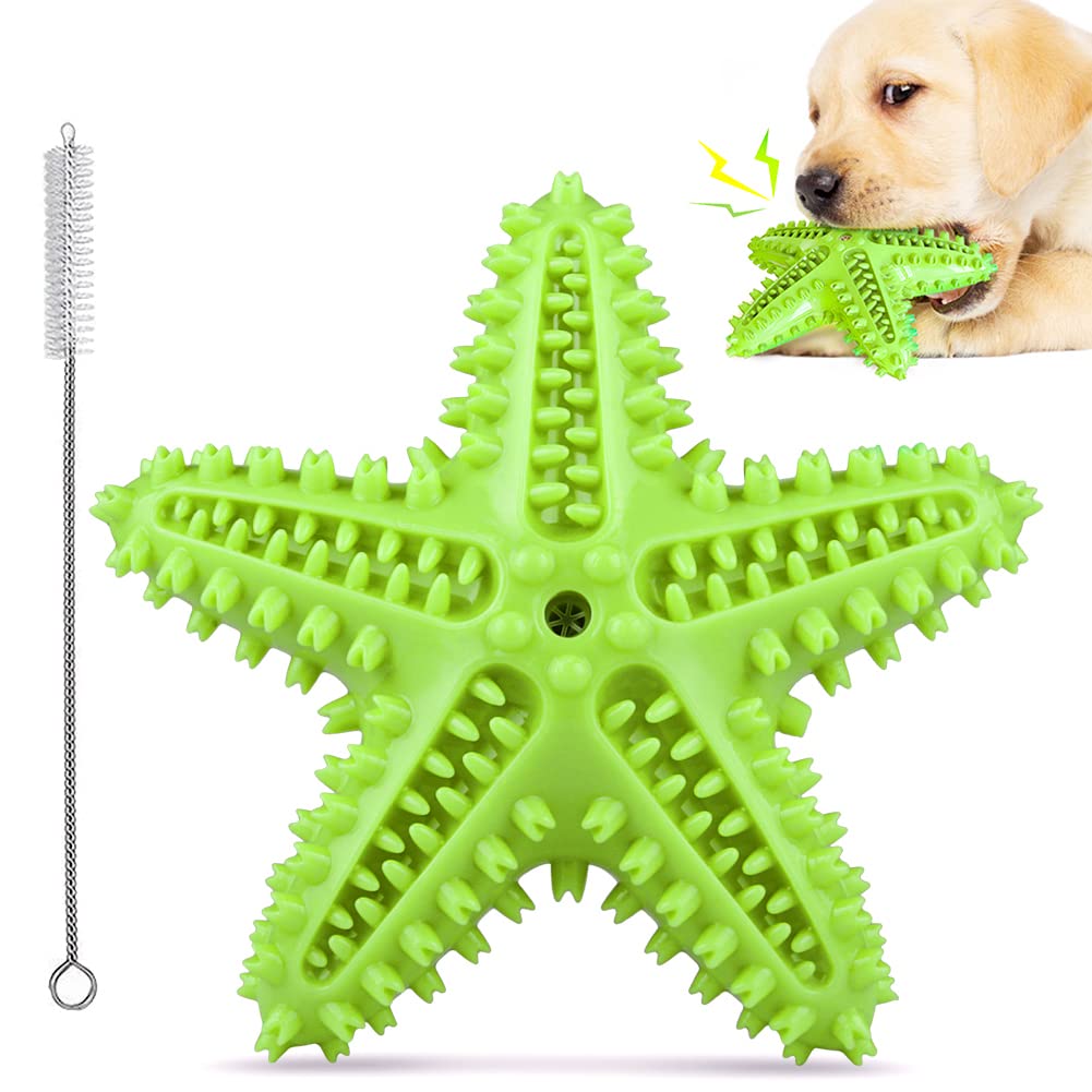 La Desire Dog Chew Toys Teeth Cleaning Toothbrush Squeaky Toy, Durable Puppy Teething Chewing Toy Pet Dental Oral Care Brushing Sticks For Aggressive Chewers Small Medium Breed (Green, Medium)